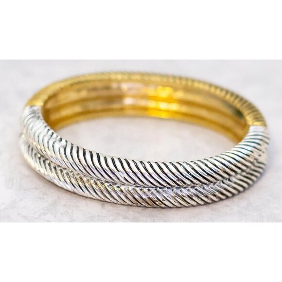 7 inch, Vintage Gold Silver Tone Two Tone Elegant Hinged Bangle | CB1 - Picture 2 of 3
